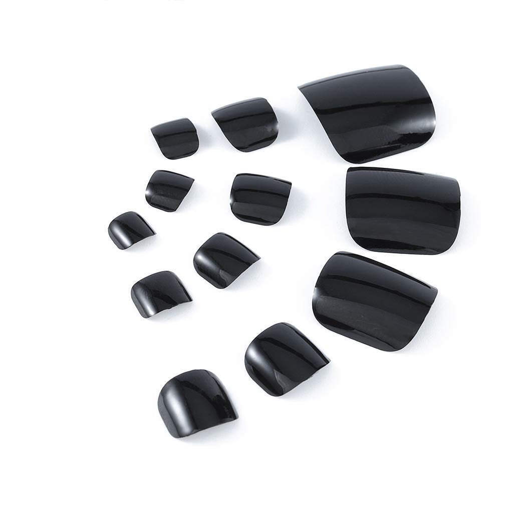 Black Press On Toe Nails Home Pedicure False Tips Artificial Fake Toenails Set