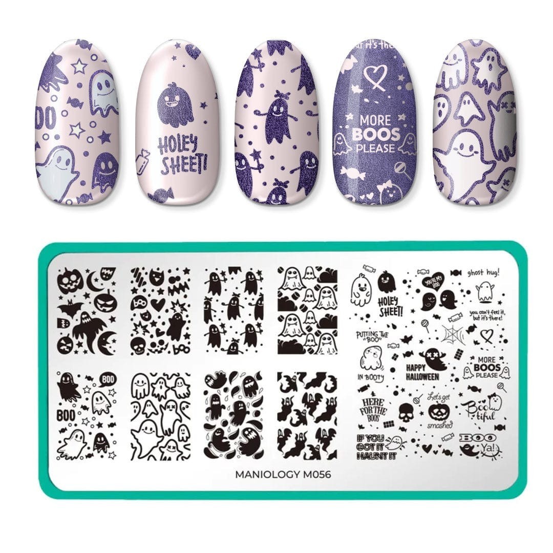 M056 Maniology Boo Ya Halloween Ghost Festive Holiday Haunt Nail Stamping Plate