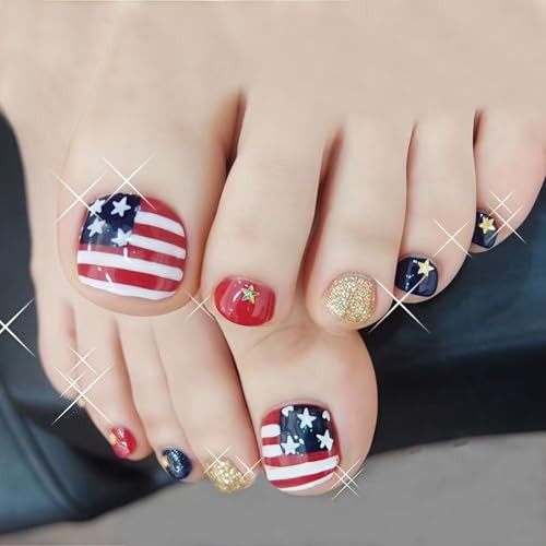 Press-On Toenails for Fourth of July – American Flag – Square Square Toenails
