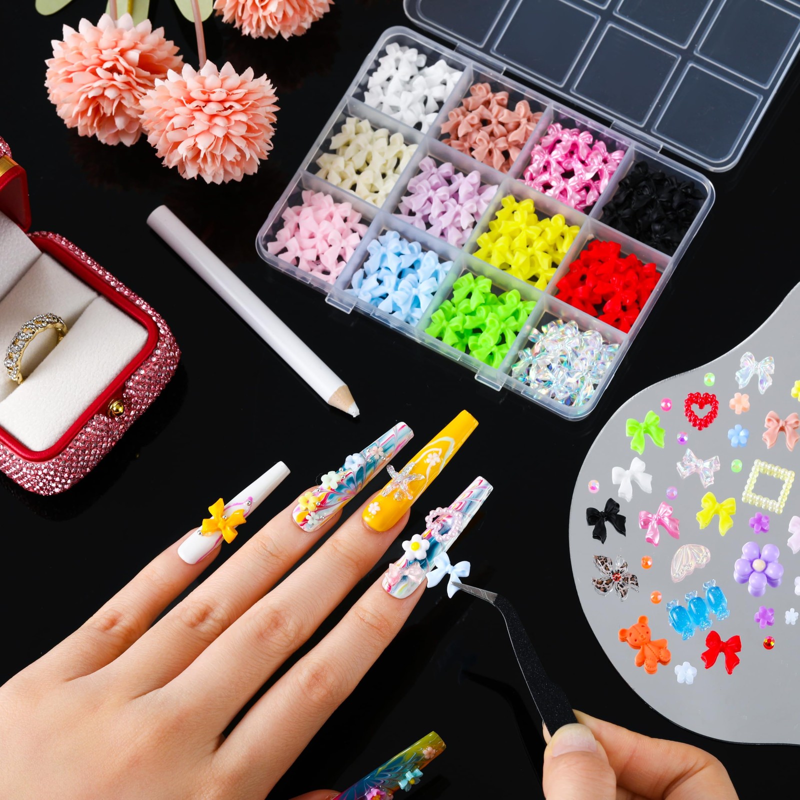 Bedazzling Kit – 8 Boxes 3D Nail Art Accessories 60 Colors Resin Rhinestones,…