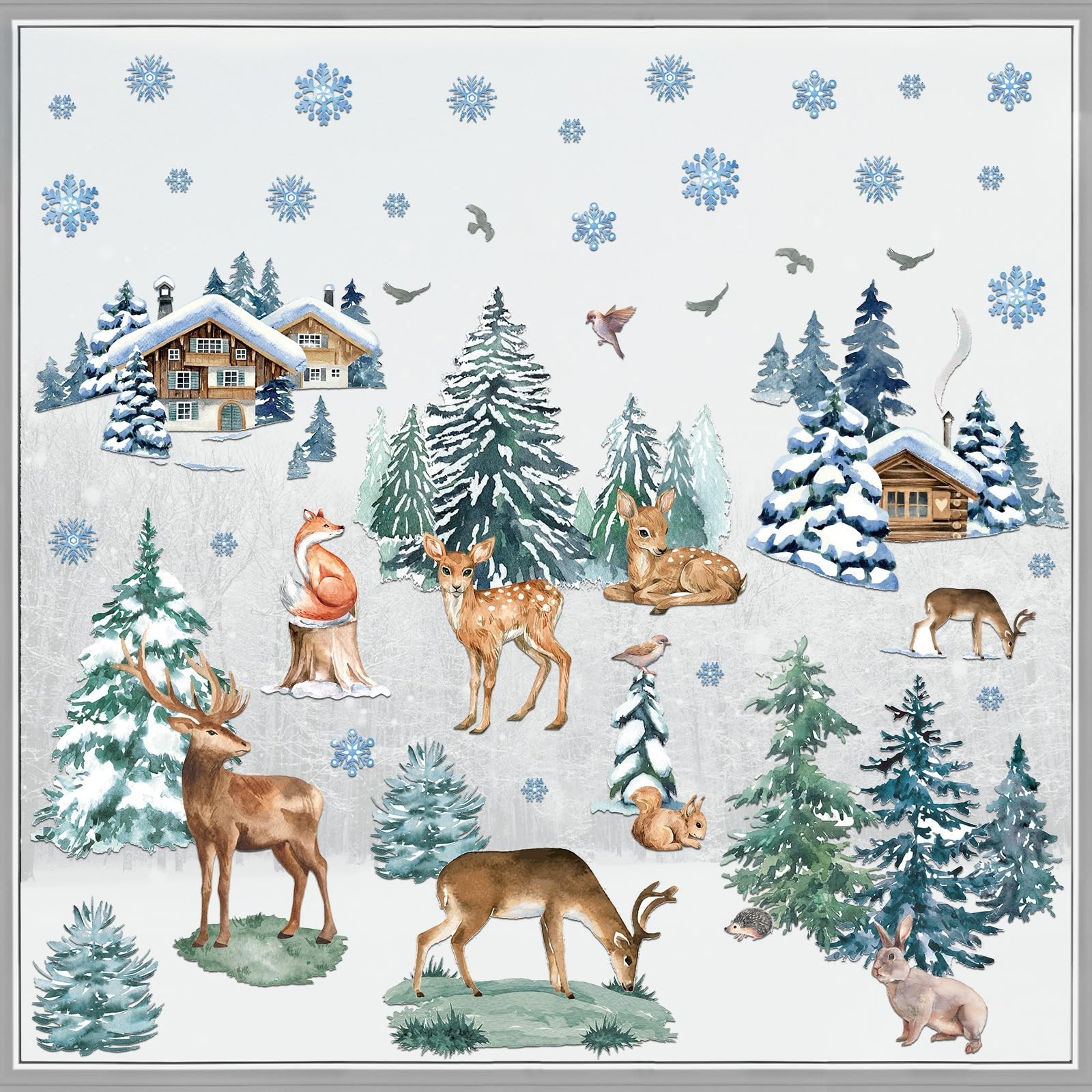 94Pcs Winter Window Decals – Christmas Tree & Reindeer Window Stickers for Gl…