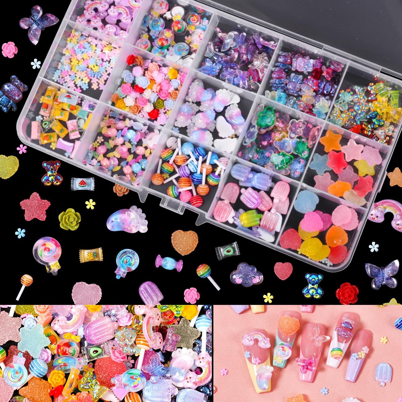 Major Dijit 3D Mix Assorted Color Nail Charms Acrylic Multi Cute Nail Art Charms