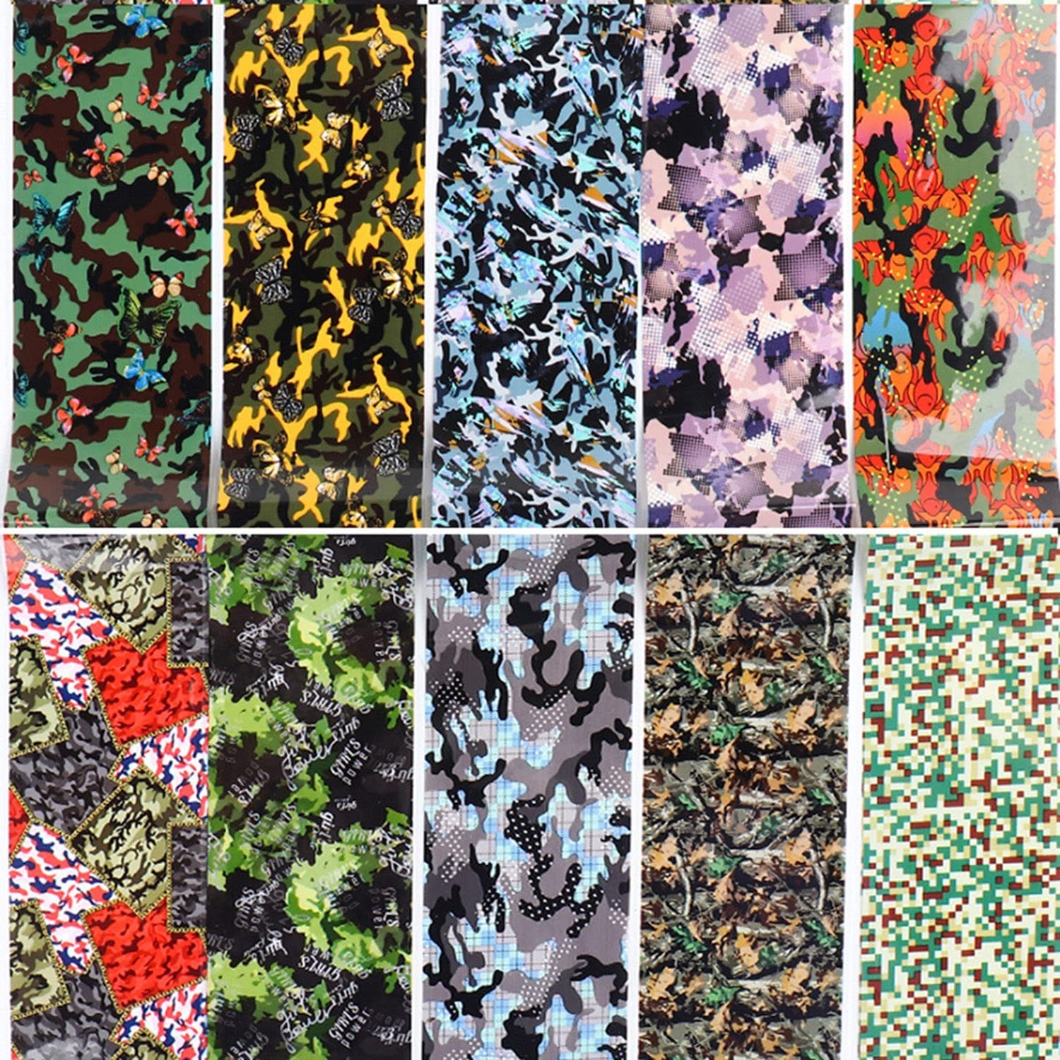 Holographic Camouflage Nail Art Stickers – Easy Application for Stunning Nails