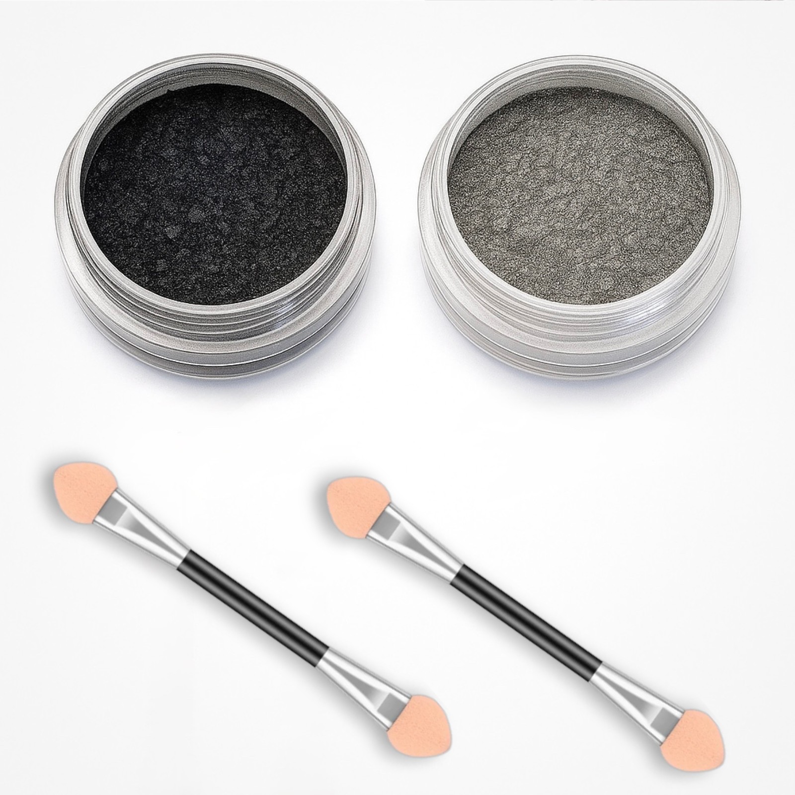 Black Silver Chrome Mirror Nail Powder Set 2pcs Shiny Metallic Effect Manicure