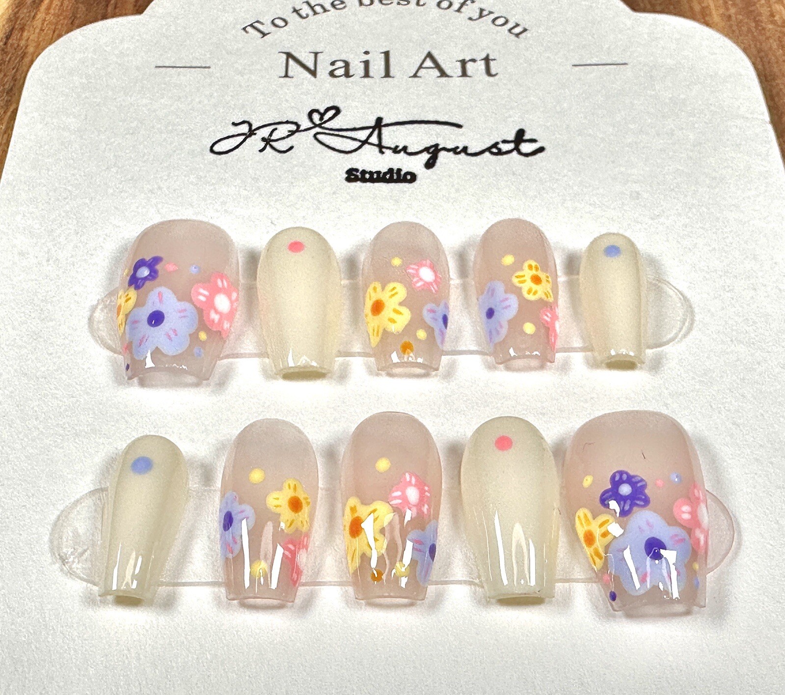 press on nails handmade Spring Flowers Medium Coffin S M L