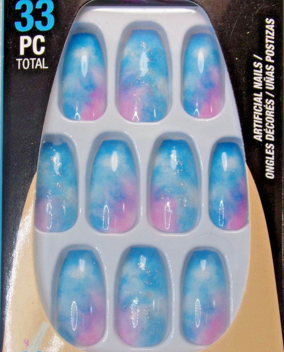 LA Colors Nail Frill Nails Blue (Evanescent) GLUE-On Medium