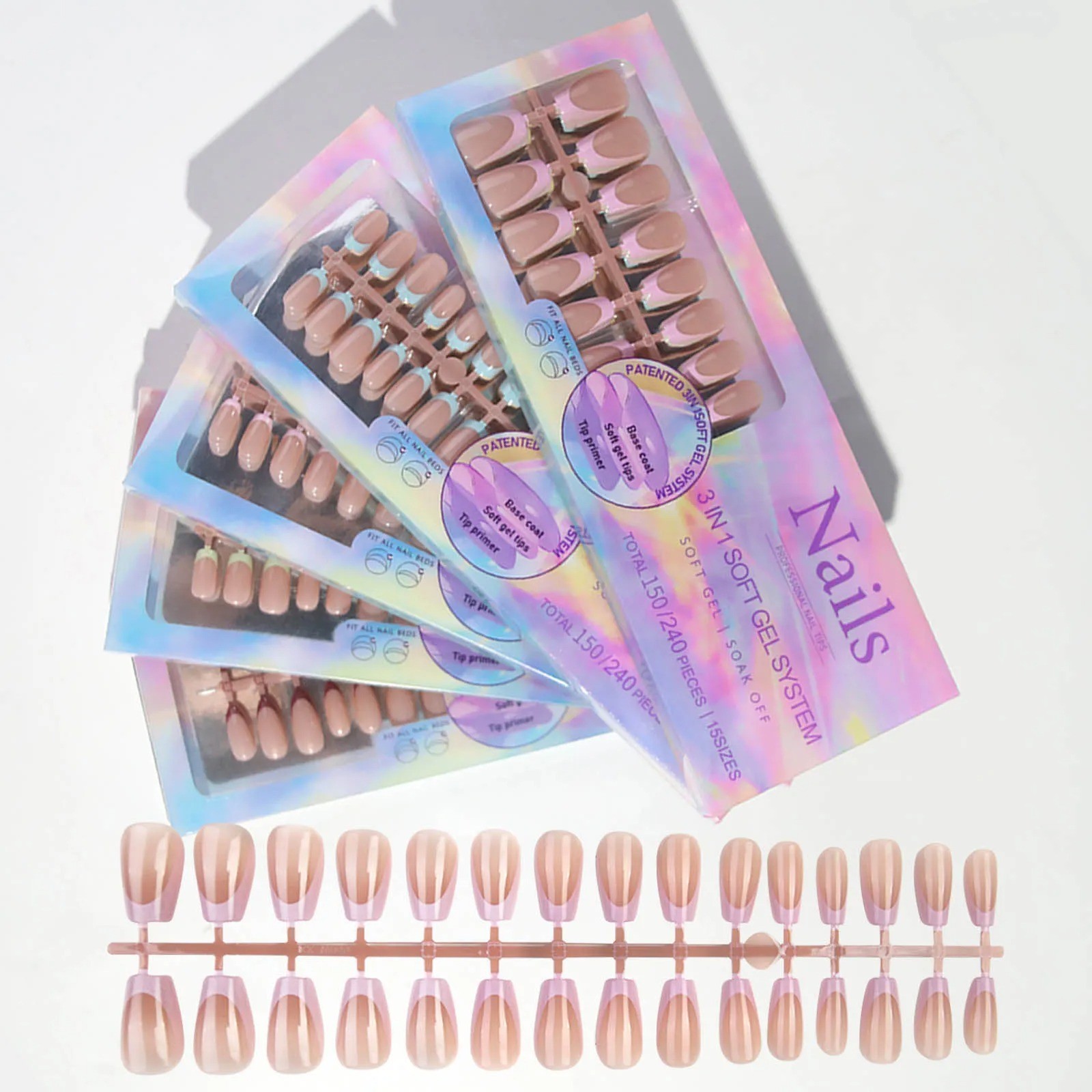 150pcs 6 Colors Fake Nail Multi-size False Nail Press On Acrylic Nails Almond Fr