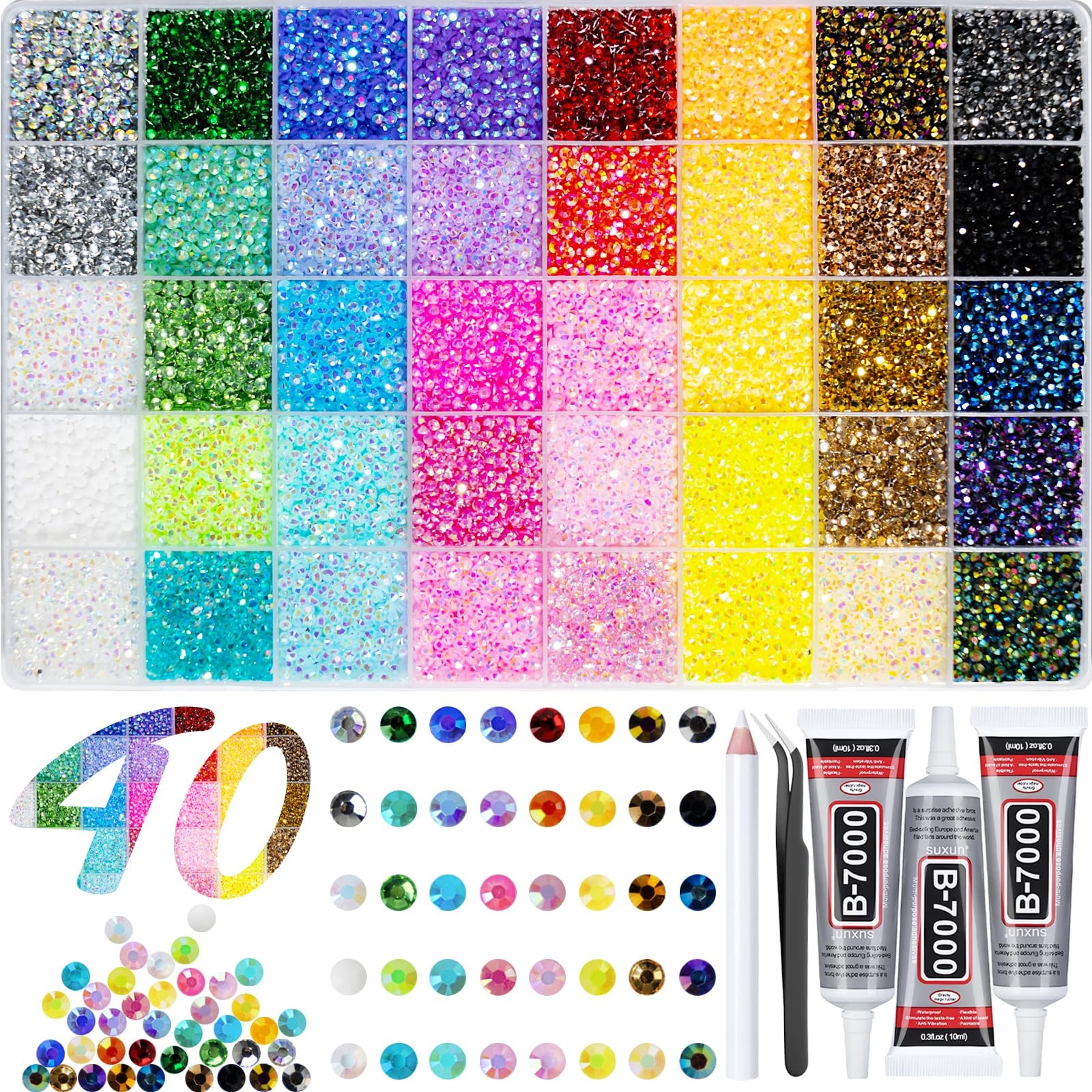50000+Pcs Resin Jelly Rhinestones for Bedazzling Kit, 3mm Multicolor Flat Bac…