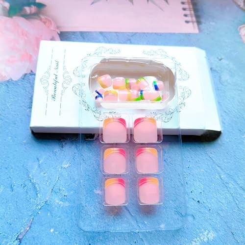 French Toe Nail Press ons Pink Fake Toe Nails Short Square False Toenails with