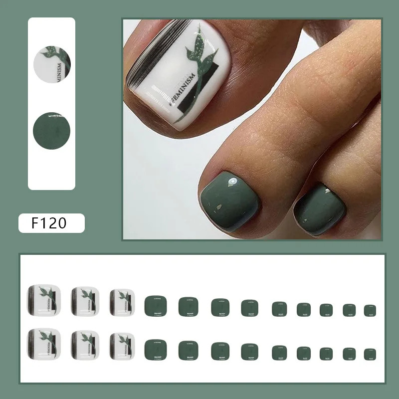 24pcs Glitter Fake Toenails Reusable Full Cover Acrylic Foot Nail Tips