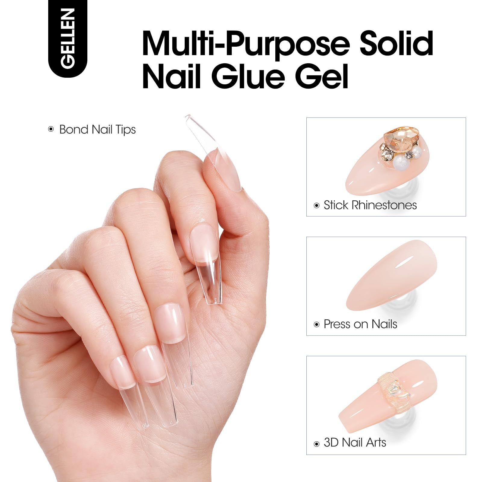 Solid Gel Nail Glue with 60ml Nail Glue Remover Set, 15g Solid Nail Gel for F…