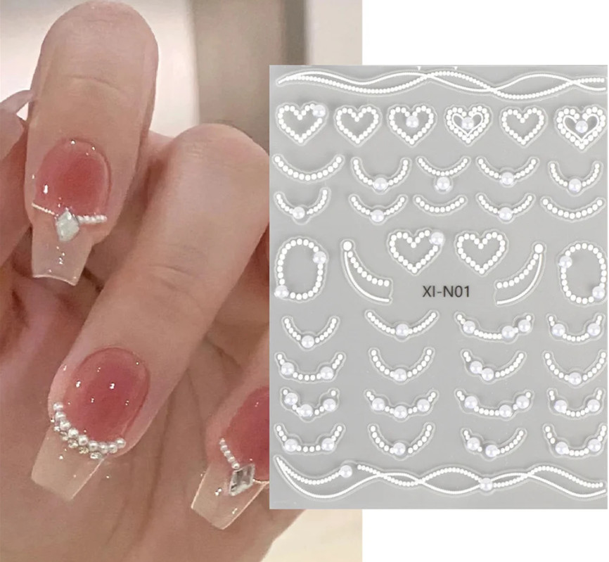 Carved Pearl French Heart Nail Art Stickers 3D Self-Adhesive XI-N1 NH21