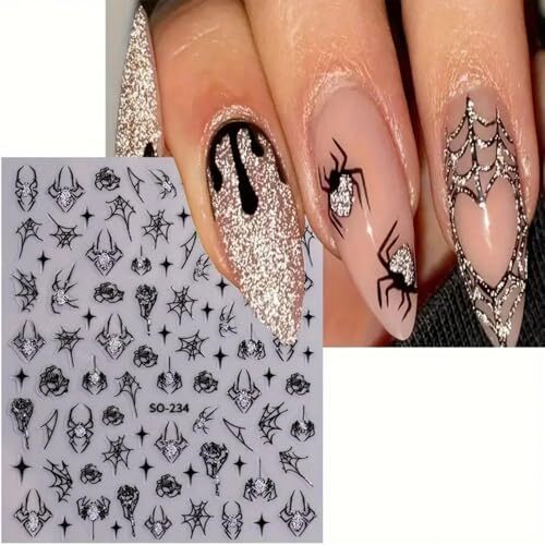 6 Sheets Halloween Nail Stickers Nail Decals Self-Adhesive Silver Glitter A7