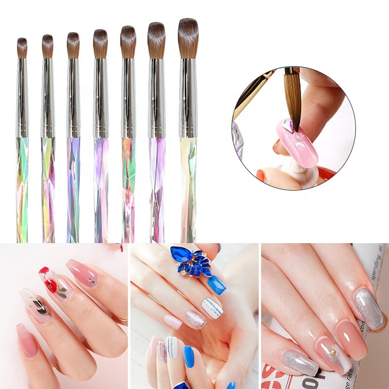 100% Pure Kolinsky Acrylic Nail Brush for Manicure Powder Diamond Handle 8-16