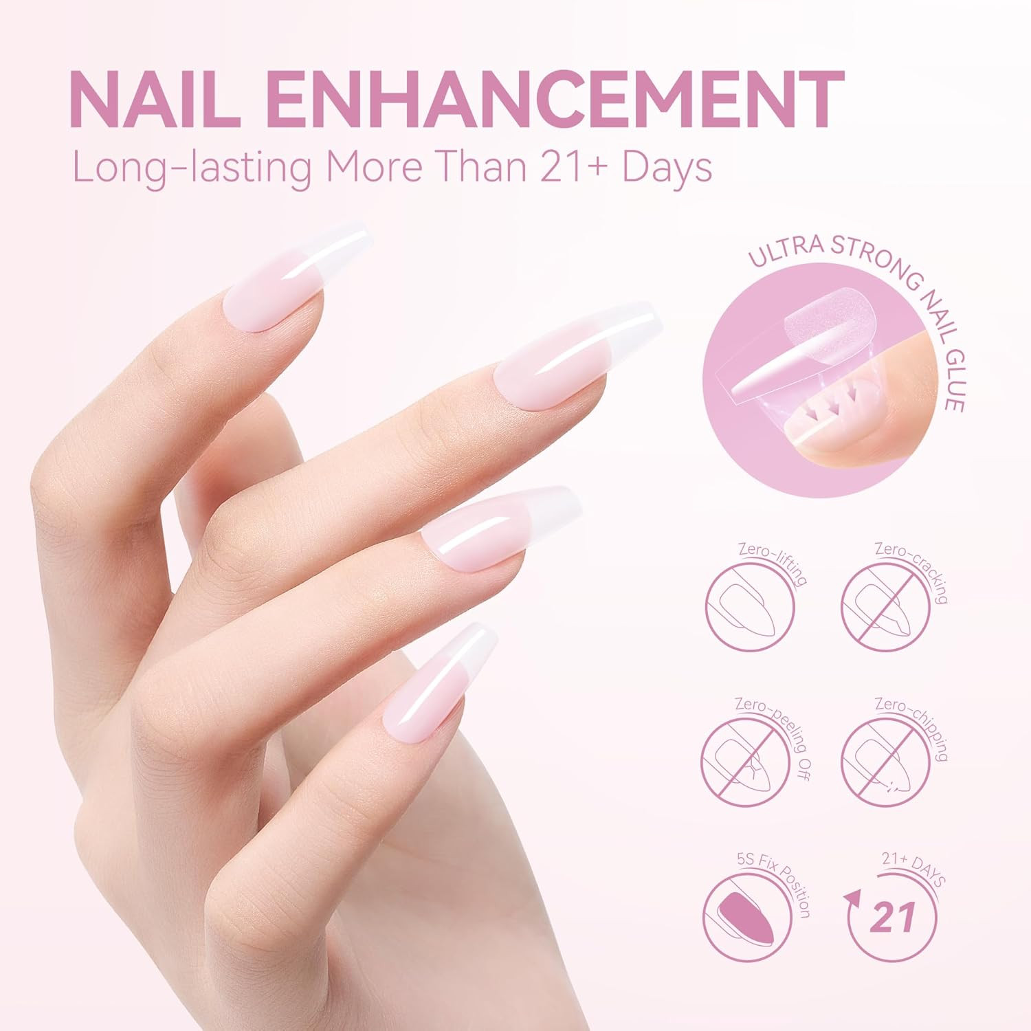 Gelike Jelly Nail Glue Gel: Sheer Baby Pink Rubber Base for Natural Nails | 6-In
