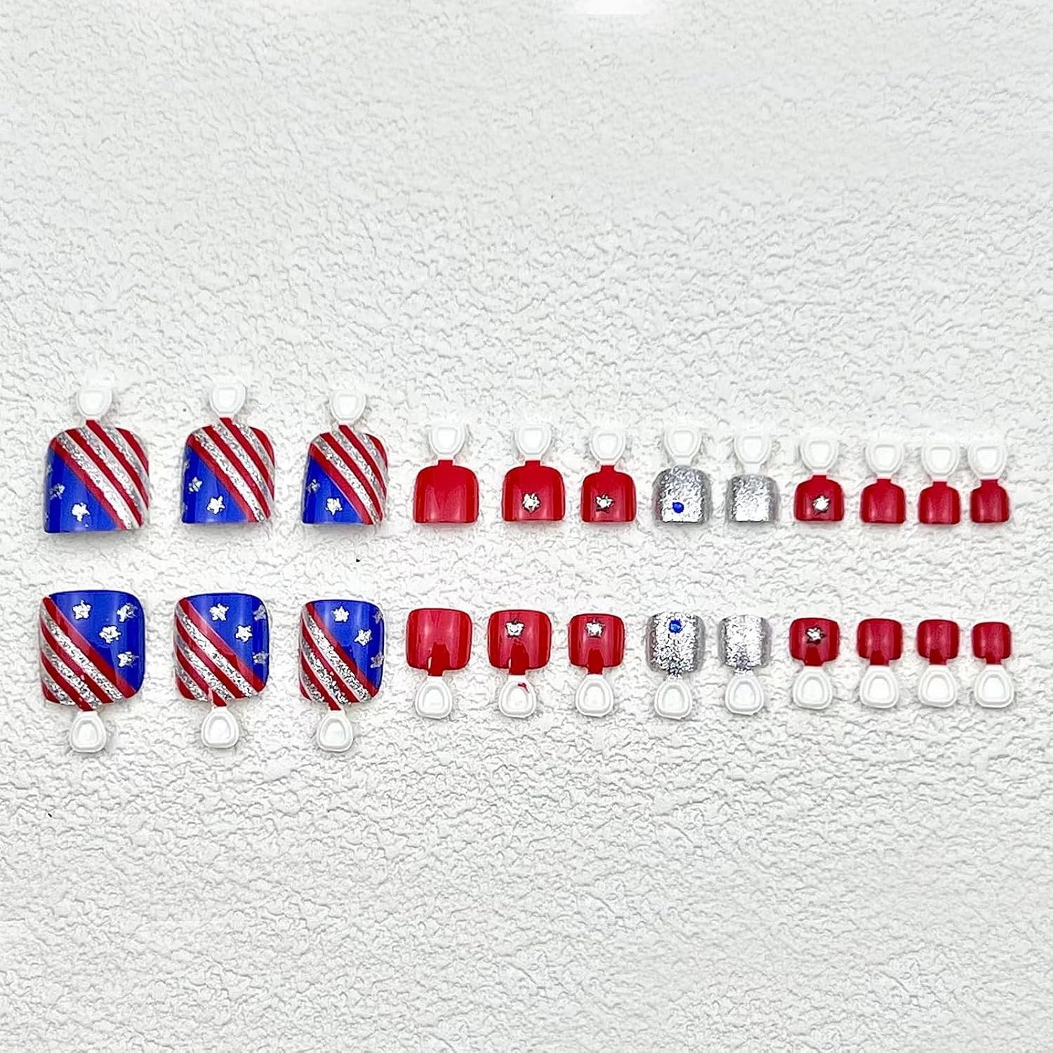 Independence Day Glitter Stripe Press-On Toenails Short Square False Toenails…