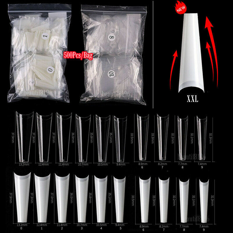 500pcs XXL Flat French Coffin Half Cover False Fake Nail tips