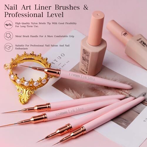 5Pcs Nail Art Liner Brushes,Liner Brush For Nails,Nail Art Brush For Long pink