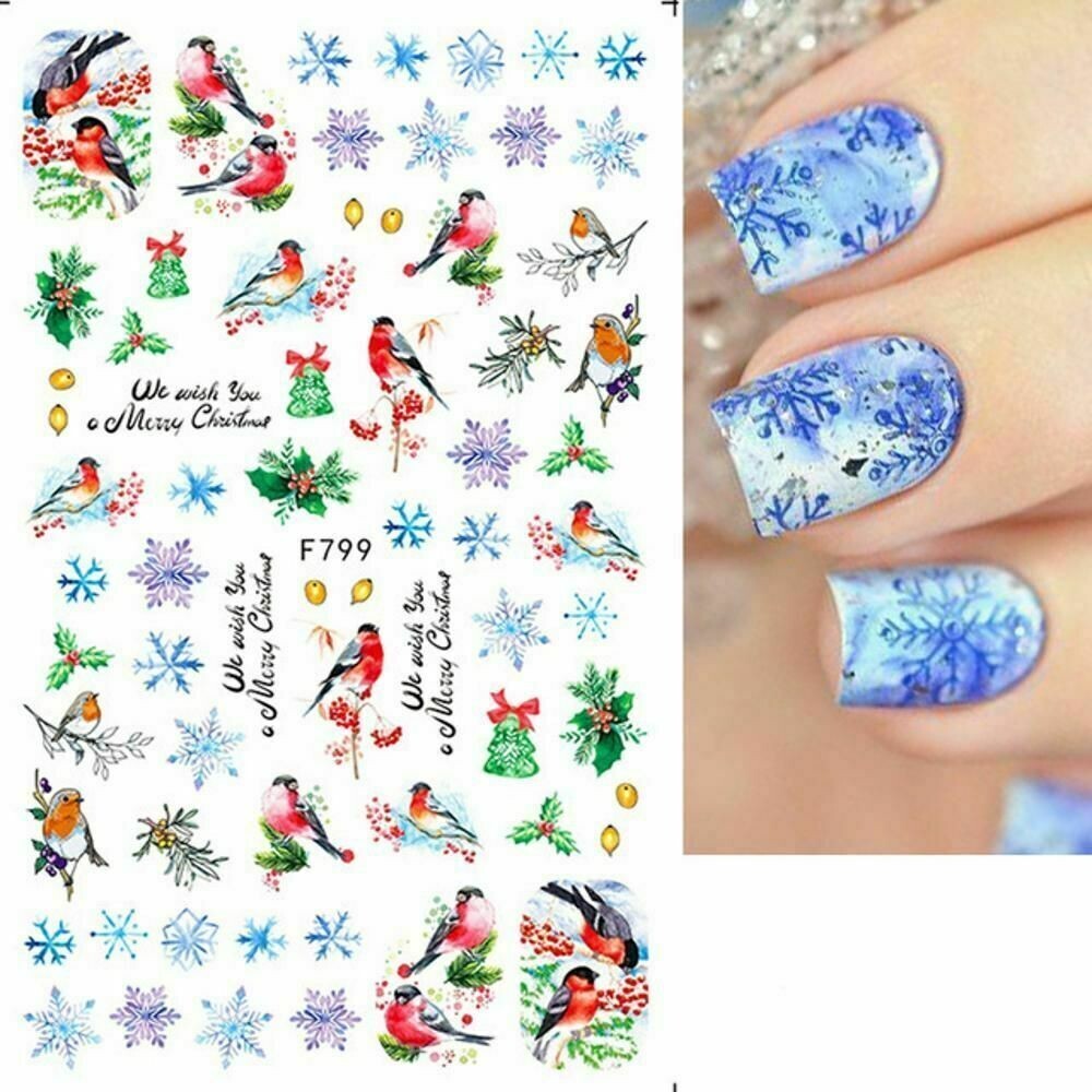 Nail Art Stickers Christmas Snowflakes Mistletoe Bird Robin Holly Fern F799 NH13