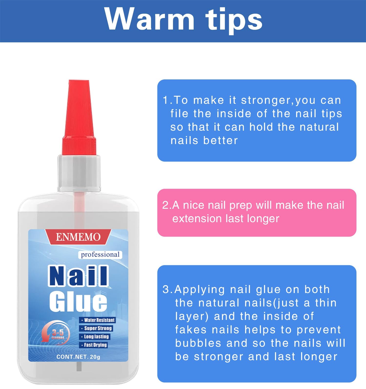 (2-in-1) 20ml Nail Glue with Brush Applicator & Nozzle,Used for Clear