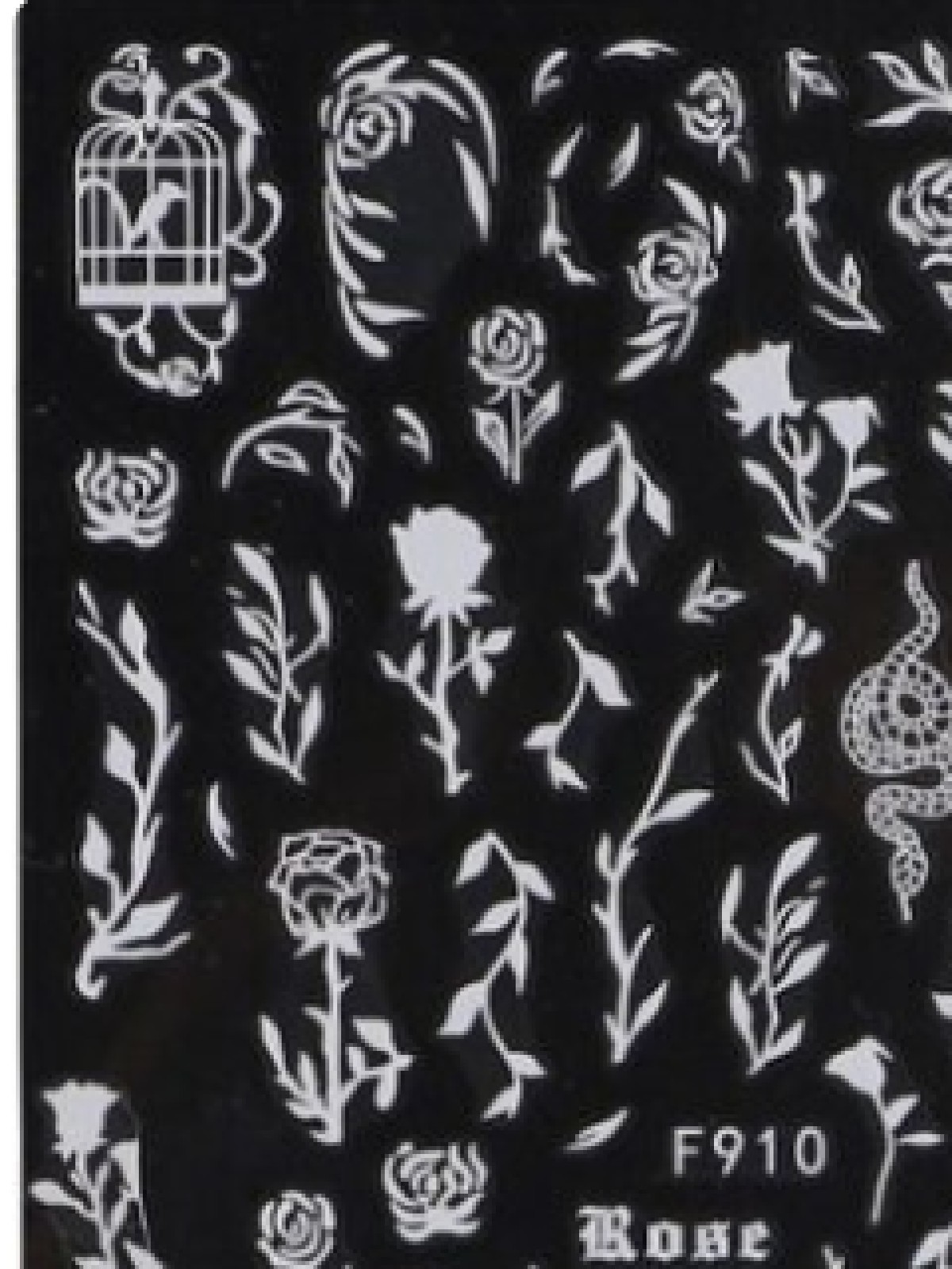 Black White Gothic Rose Nail Sticker Snake Flower Self-Adhesive Nail Art Sticker