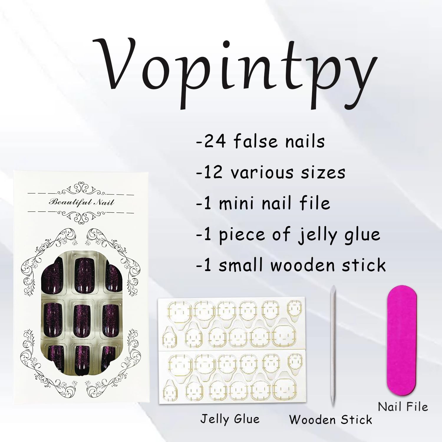 Glitter Dark Purple Cat Eye Press on Nails 1 Fl Oz (Pack of 1), multicolor