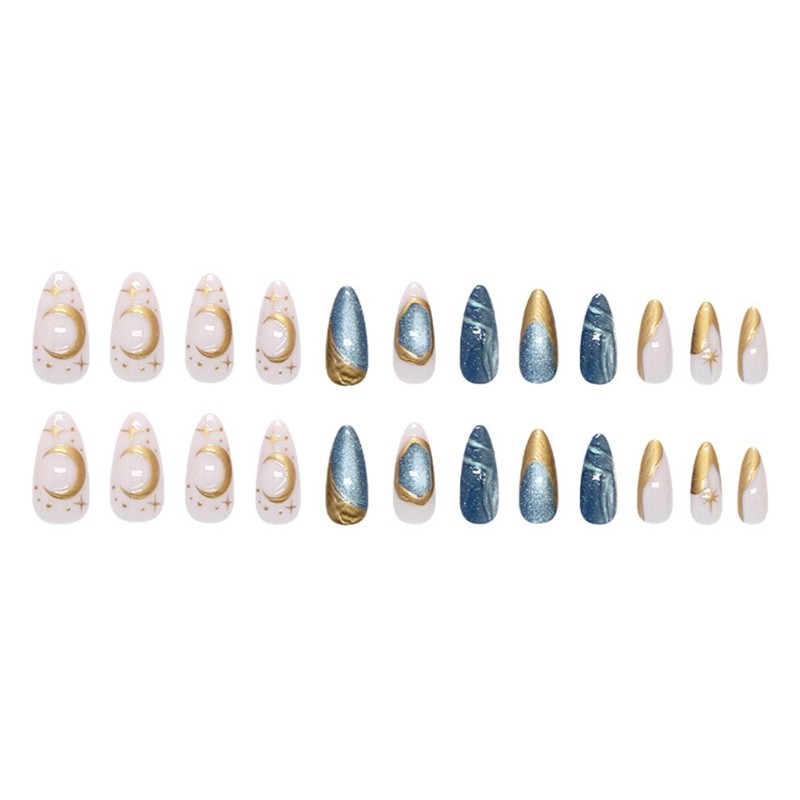 24Pcs False Nail Including Shimmering Cats Eye Design and Deep Sea Star Glamours