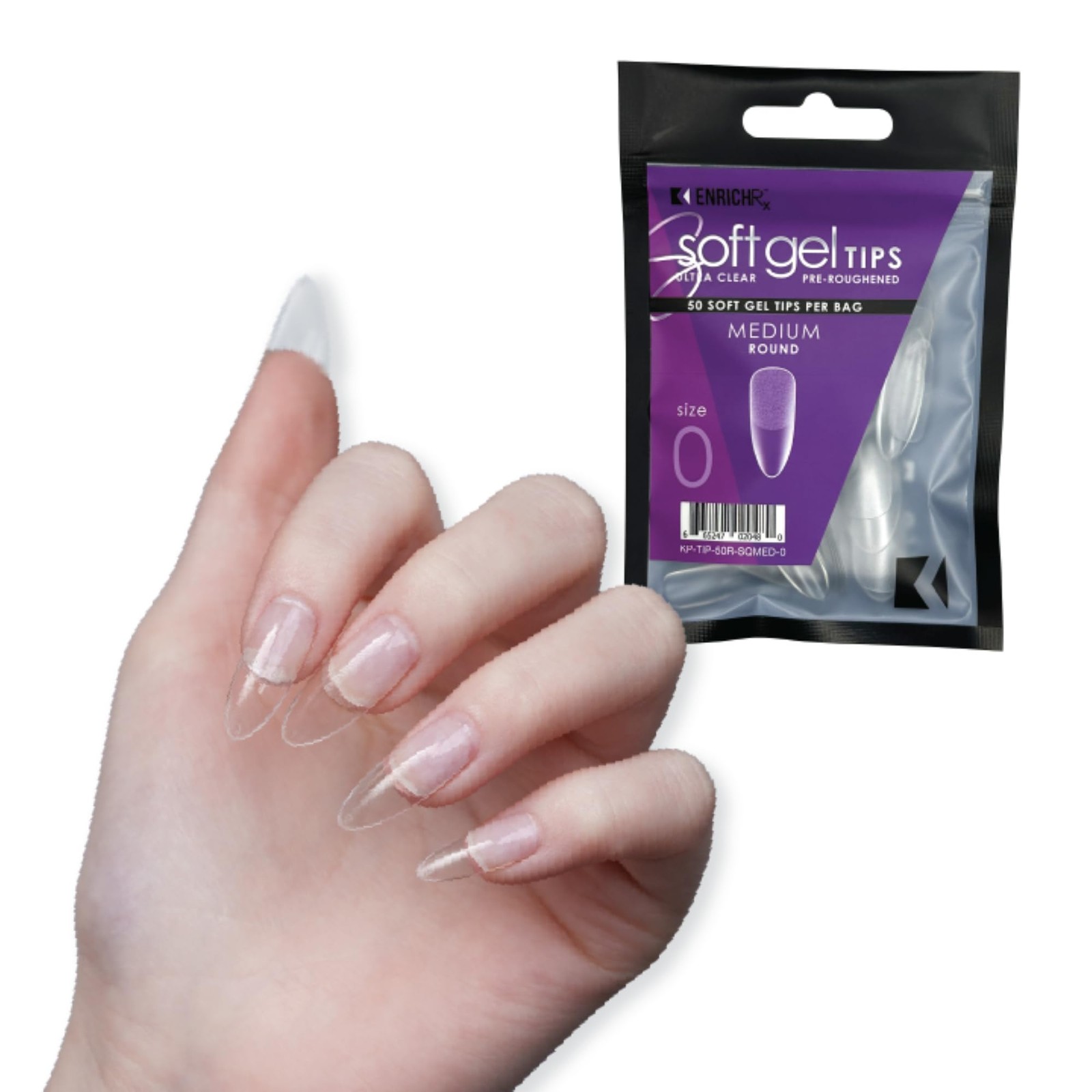 Soft Gel Tips Ultra Clear Pre-Roughened 550 Count (Pack of 1), Round (Medium)