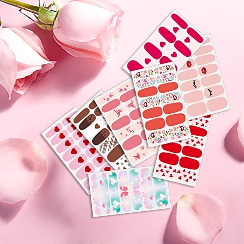8 Sheets Valentine’s Day Nail Wraps for Women Nail Polish Strips Self Heart