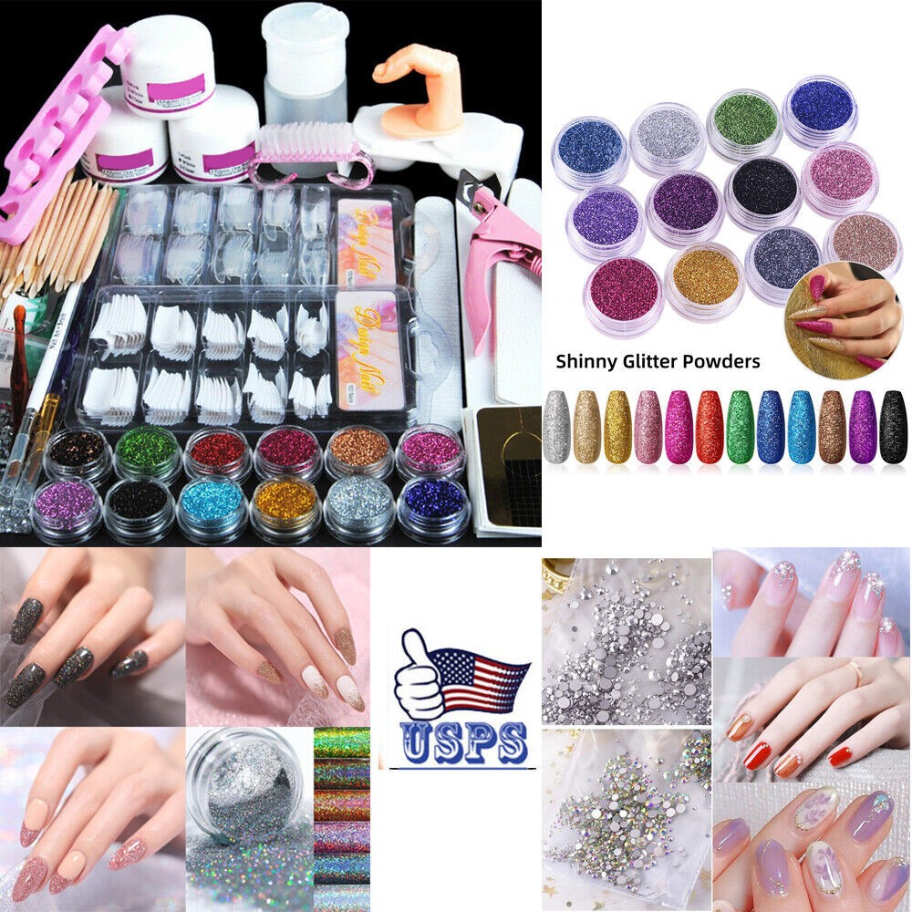 Phototherapy Gel Set For Acrylic Nails With 12 Glitter Powders & Tools
