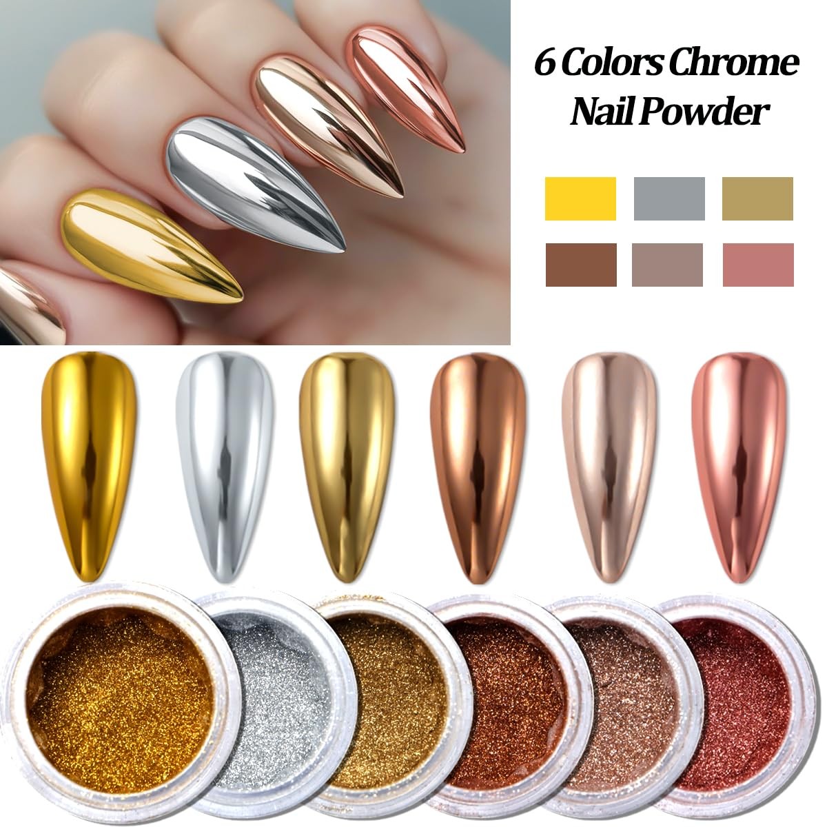 Chrome Nail Powder Metallic Gold And Sier, Magic Mirror Effect Pient