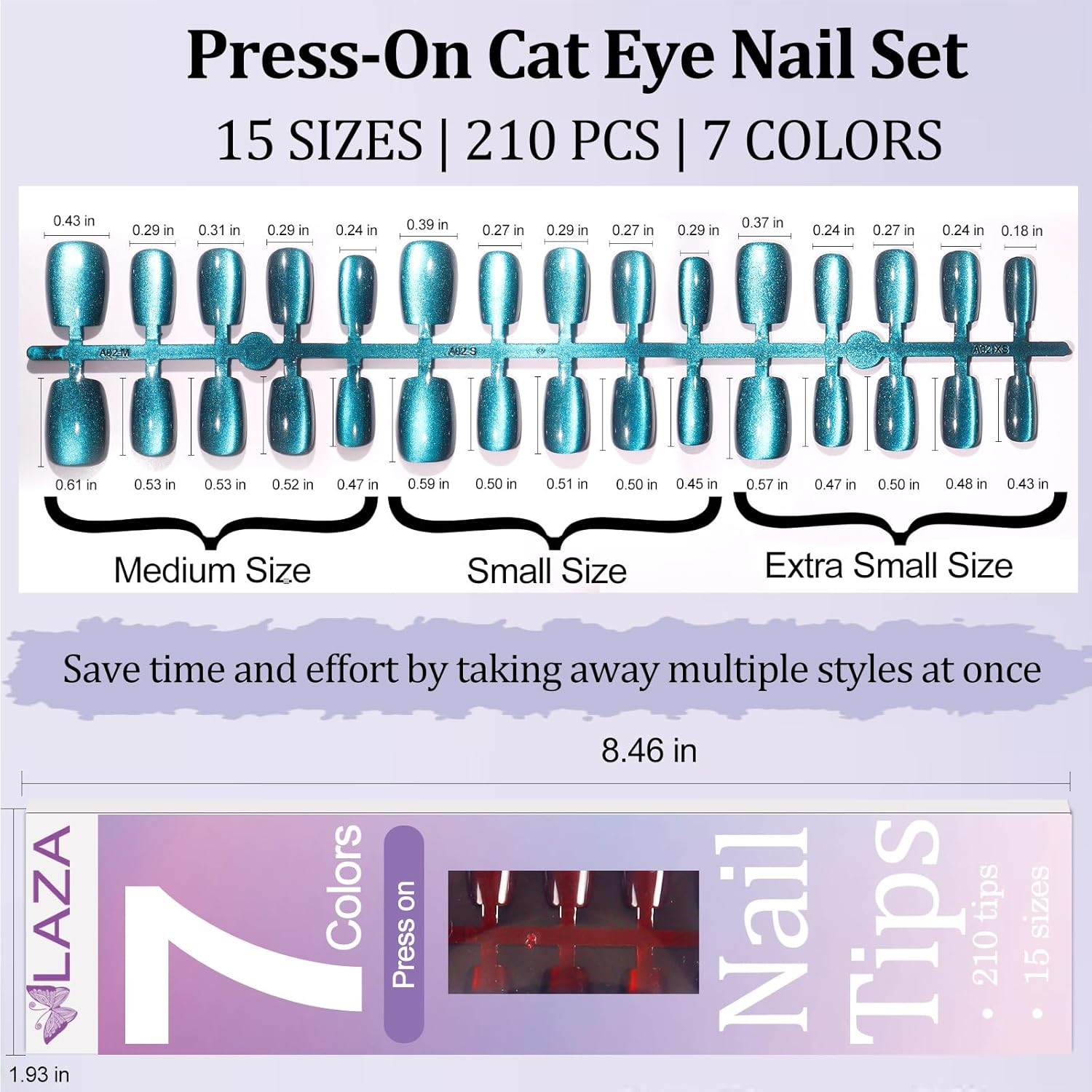 210Pcs Cat Eye Press on Nails for Women 7 Colors Short Square Reusable Nail Tips