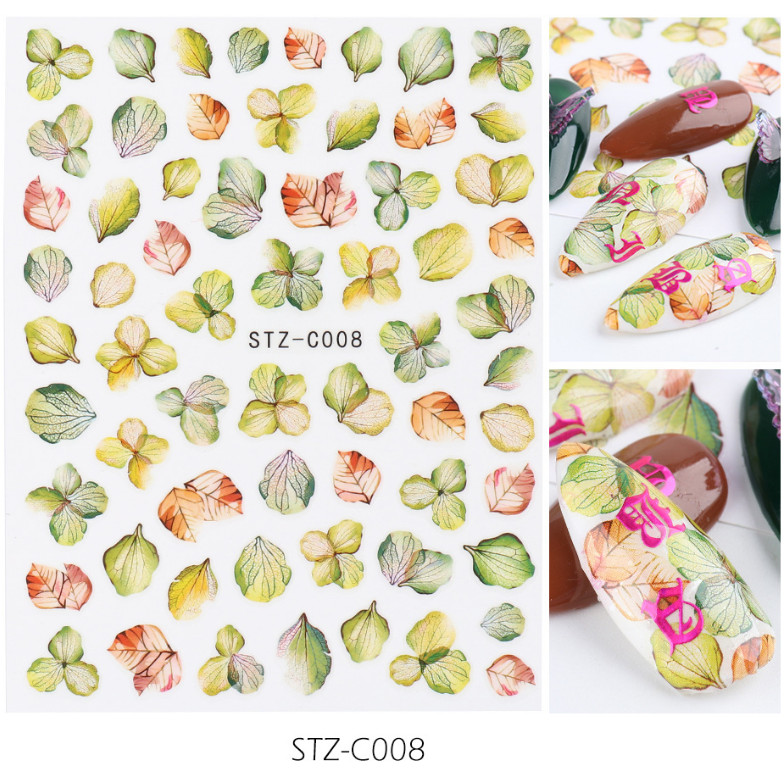 Nail Art Stickers Pink Green Leaf Ginkgo Biloba Clover 3D Decals NH15