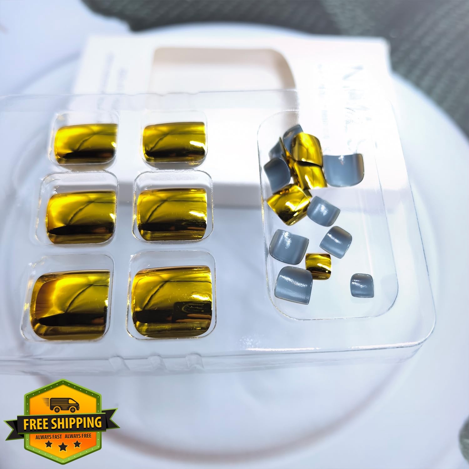 Tyuimhx Gold Chrome Square Press on Toenails