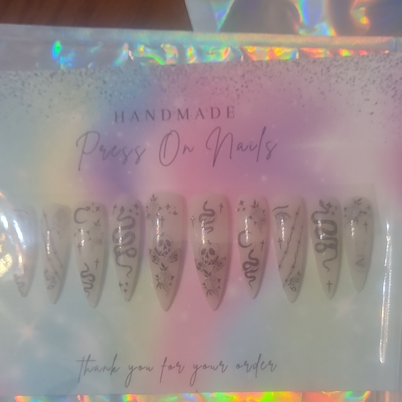 MILLYR Handmade Pre-Designed Acrylic Press-On Nails Long Coffin Glitter Flowers