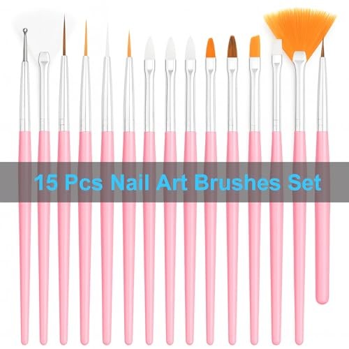 Nail Art Tools Set – 15pcs Nail Art Brushes, 5pcs Dual-Ended Dotting Pens,