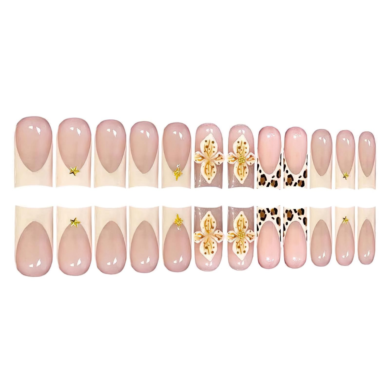 Jremg French Tip Press On Nails Medium Square Square, Multicolor