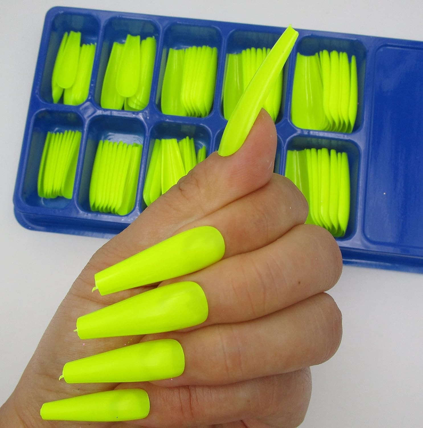 100pc Colored Long Coffin Press on Nails Artificial Acrylic Tips Ballerina Sh…