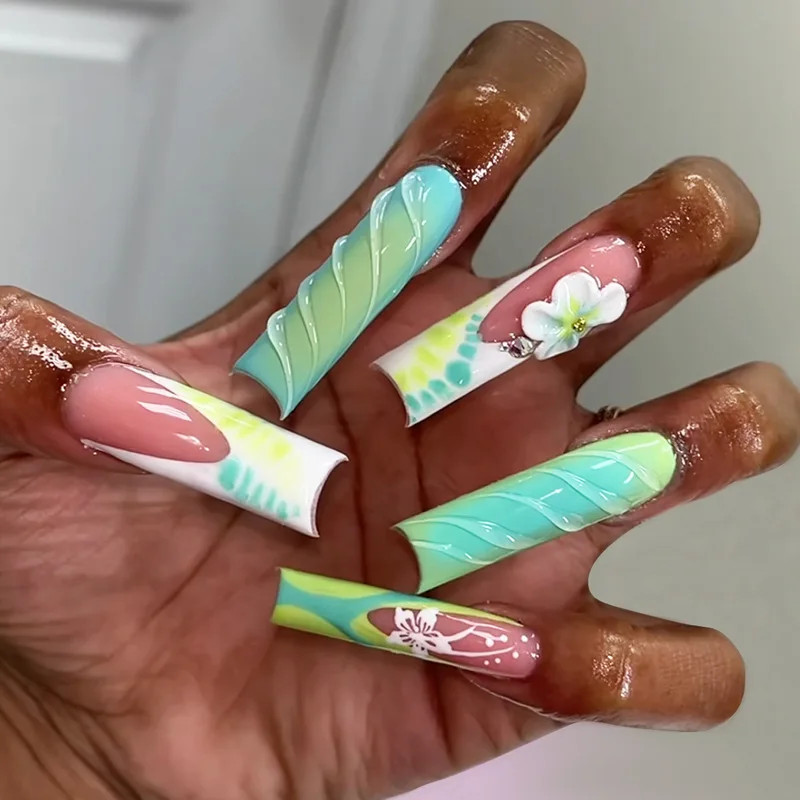 24pcs 3D Flower Bowknot False Nails Y2K Long Coffin Press On Nails