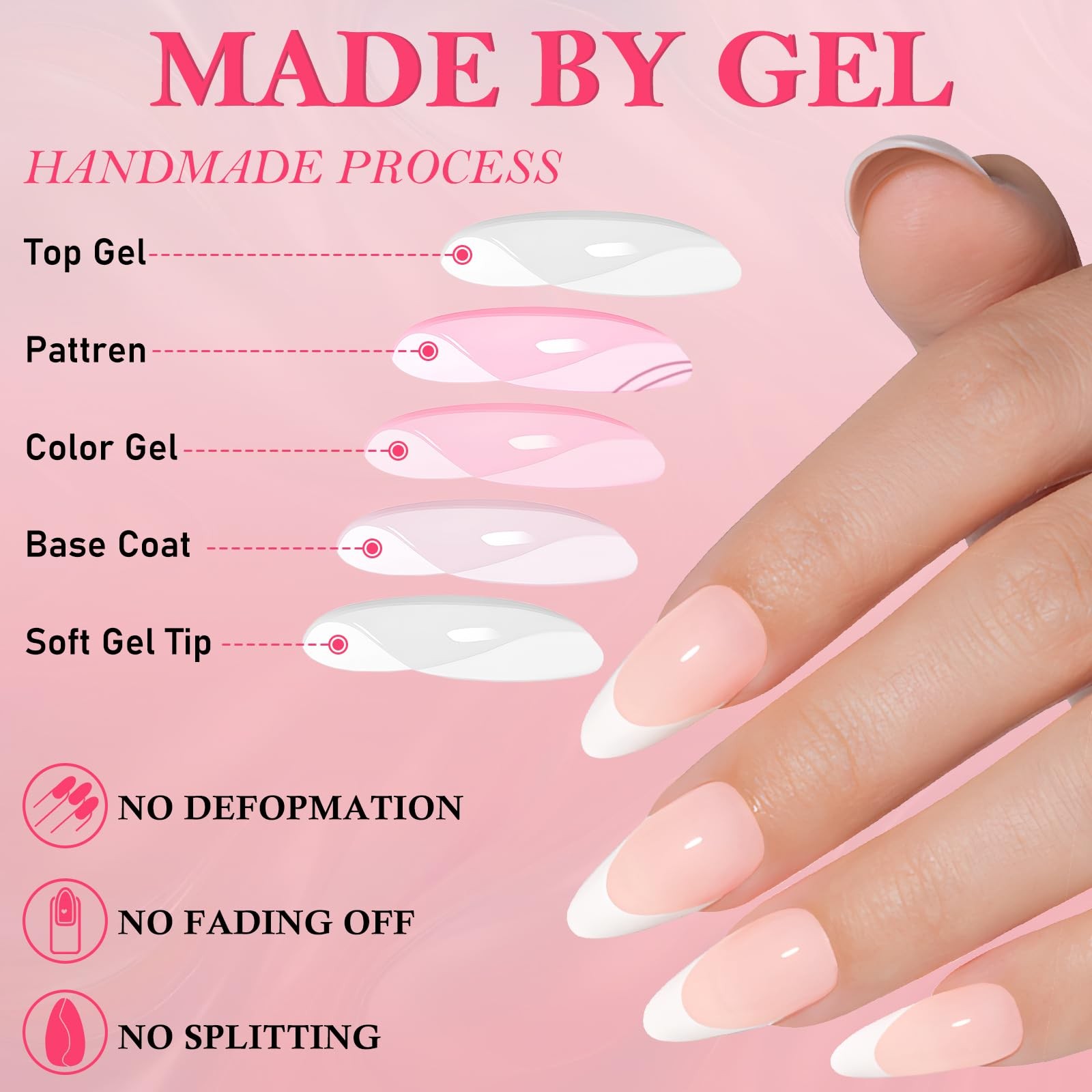 French Tip Press on Nails – 180pcs Pink Medium Almond Fake Nails Press ons Wh…