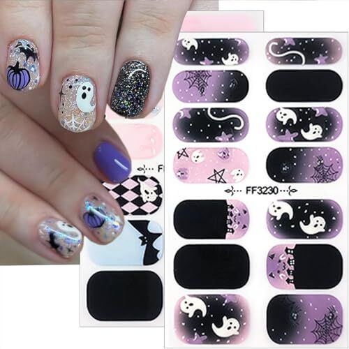 Halloween Gel Nail Strips Stickers DIY Self-Adhesive Halloween Full Nail Wraps