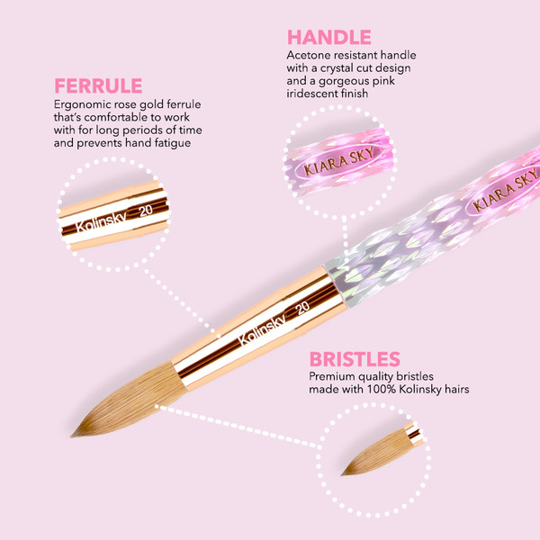 Kiara Sky Acrylic Nail Brush 100% Kolinsky – Size #8 to #20 Clear/ Pink/ Black