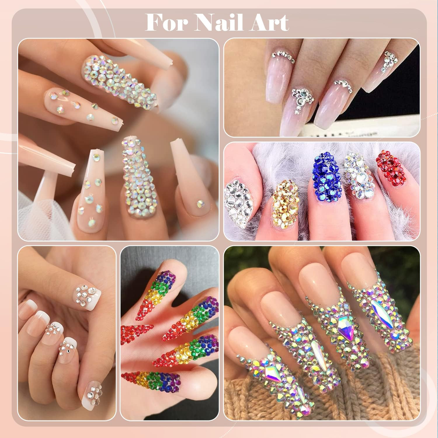 Nail Art Rhinestone Kit, 15Ml Rhinestone Gel Glue+Colorful Gems+Flatback Glass C