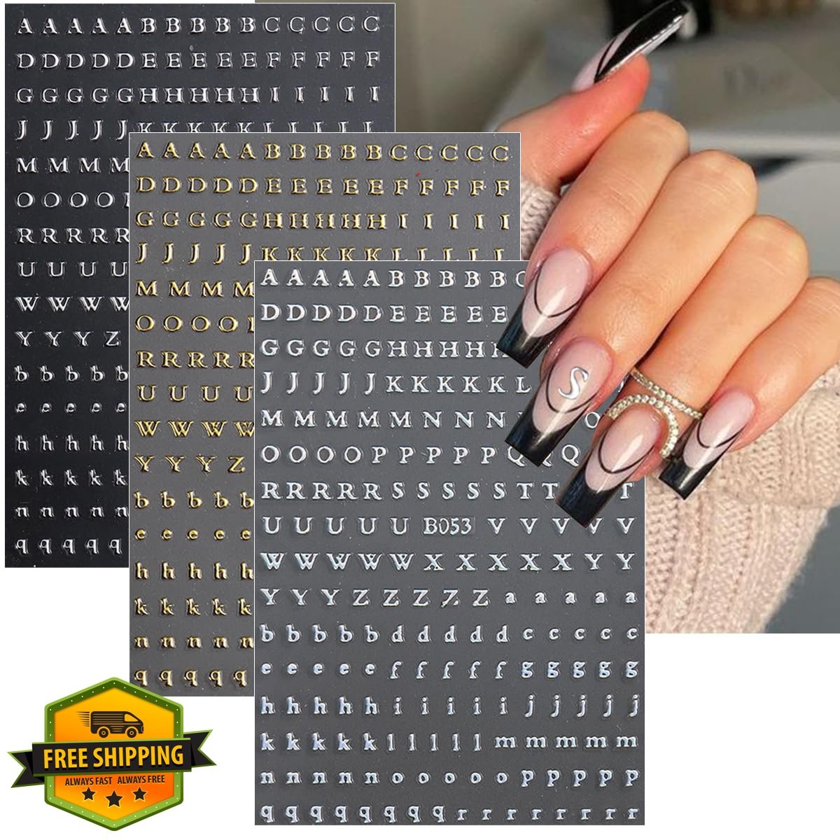 BMKKOT Letter Nail Stickers Gold Silver Uppercase Lowercase
