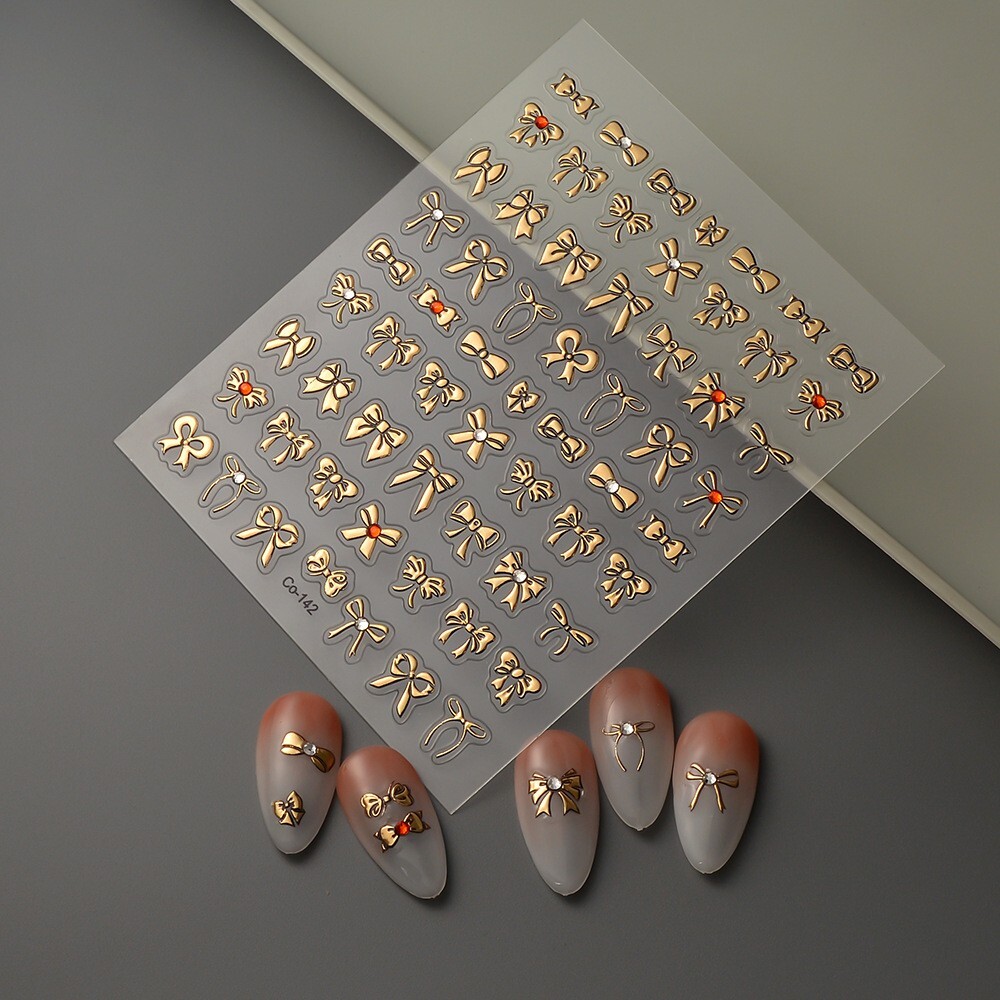 Butterfly Bow Knot Gold Tone Nail Stickers Decoration Self Adhesive Co142 NS54