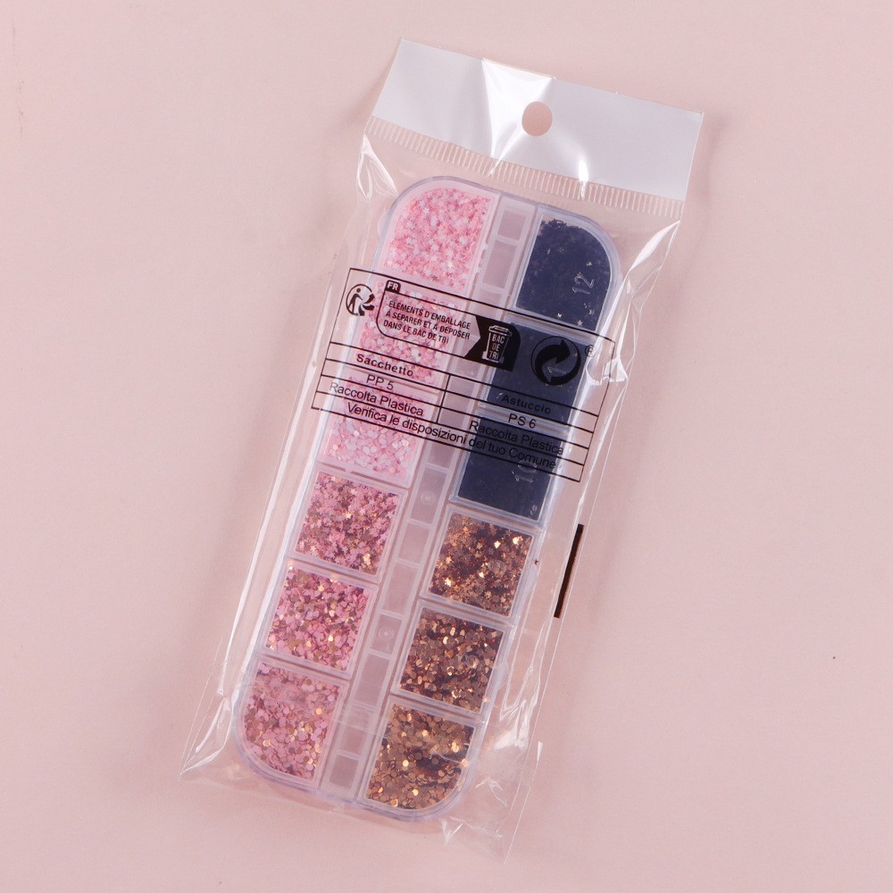 12 Grids Mixed Nail Glitter Flakes Heart Star Shape Sparkly Nail Art Decoration