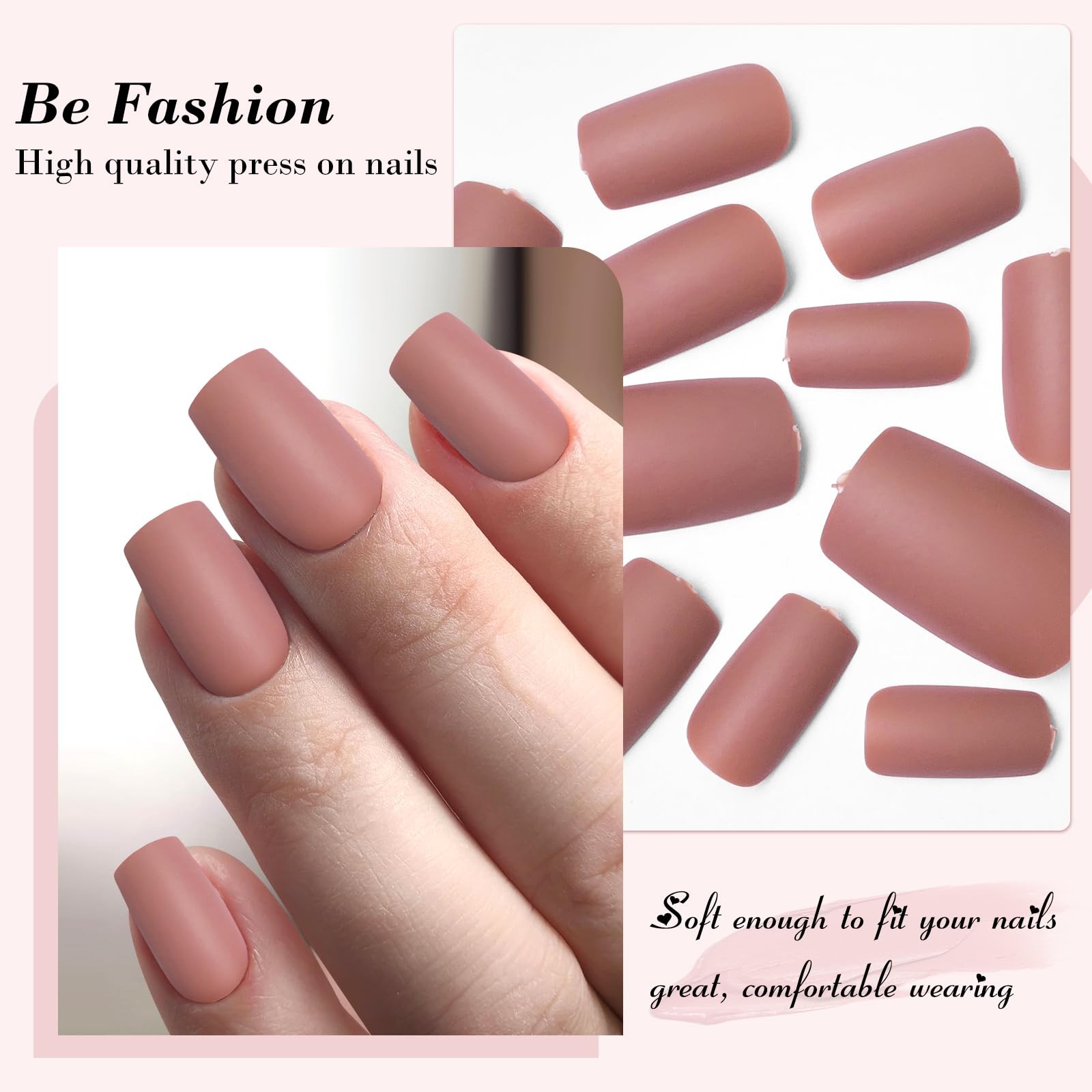 240pc Matte Square Press on Nails Medium Glue on Nails Brown Fake Nails Mediu…