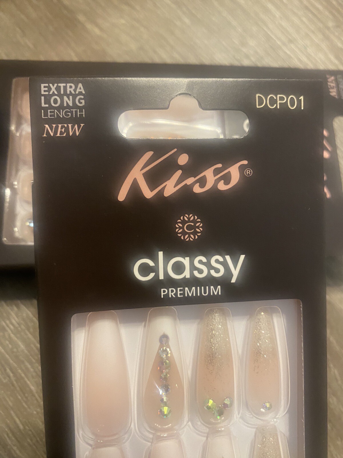 Kiss-Premium-Classy-NAILS-X-LONG-DCP01-COFFIN-sparkling JEMS,NEW!!