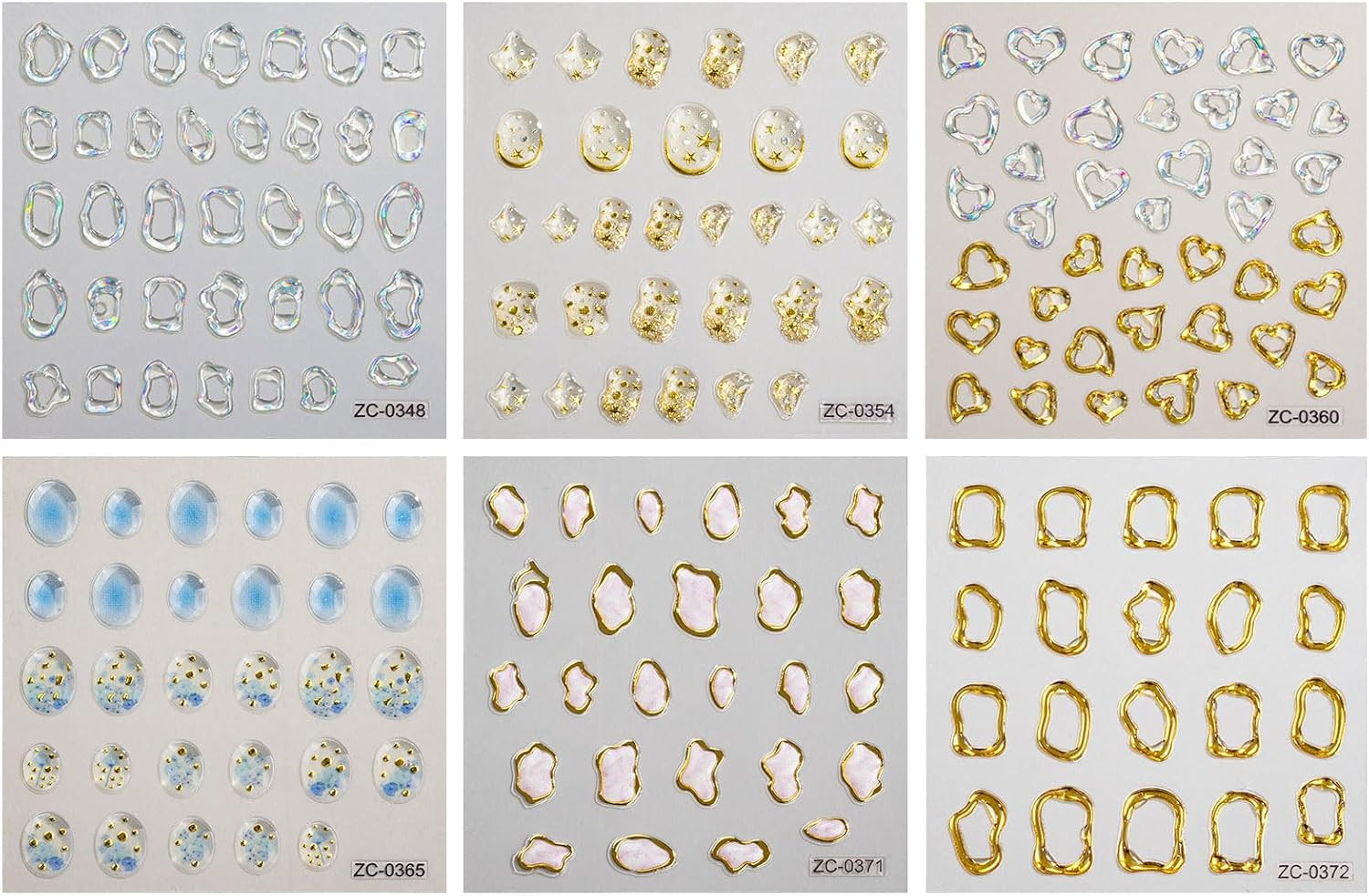 6 Sheets 3D Embossed Gold Irregular Geometric Nail Art Stickers Decals Self