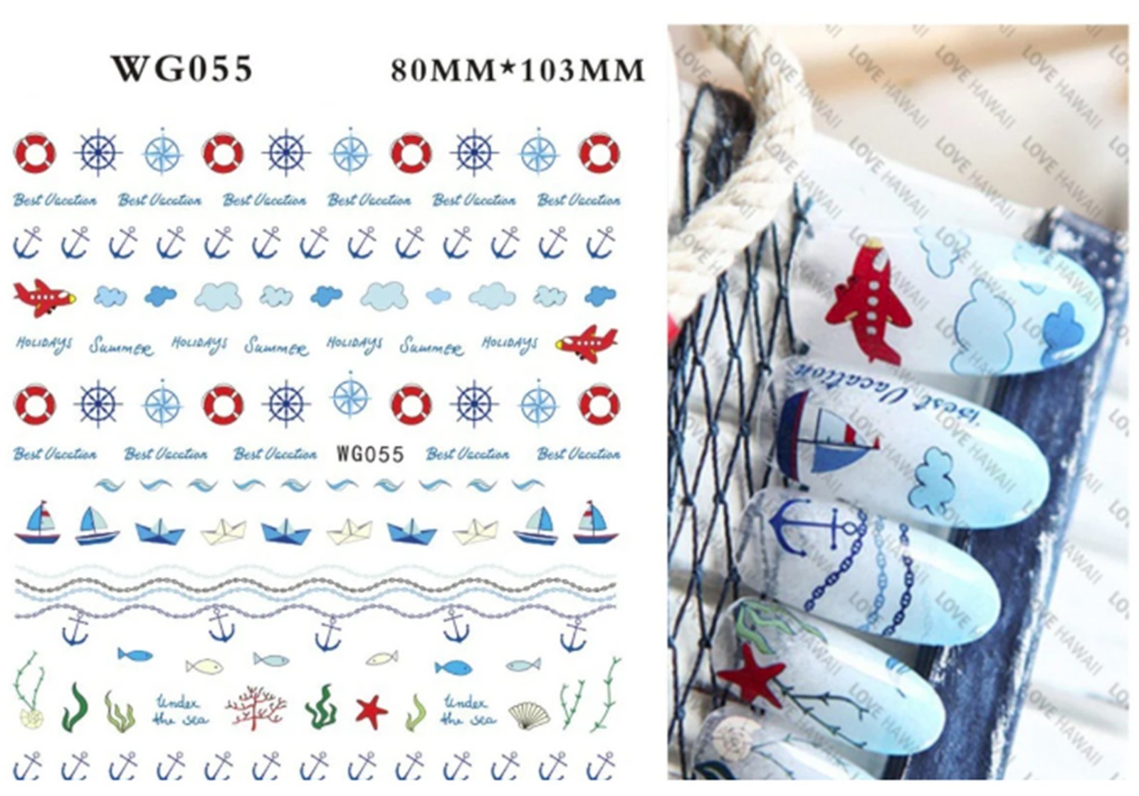 Summer Ocean Nail Stickers | Ocean Marin Life Nail Art Decals | Seashell Sea